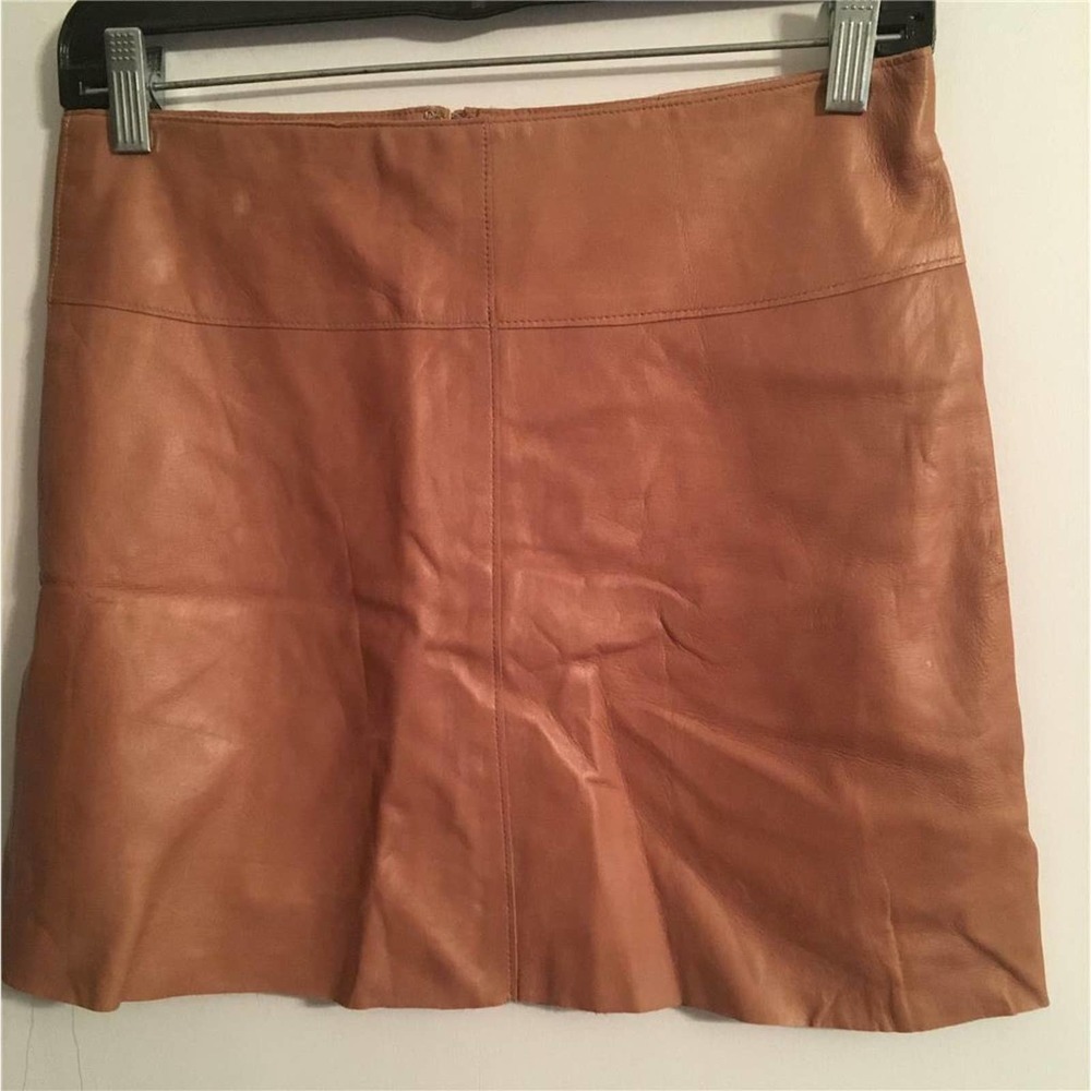 Identify Vintage 1990's Cognac Brown 100% Genuine Leather Mini Skirt 4